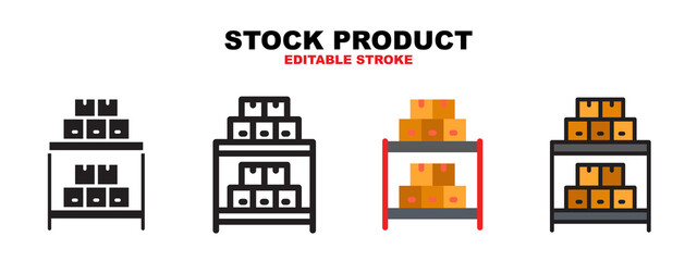 Stock Product icon set with different styles. Colored vector icons designed in filled, outline, flat, glyph and line colored. Editable stroke. Can be used for web, mobile, ui and more.