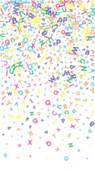 Falling letters of English language. Colorful messy sketch flying words of Latin alphabet. Foreign languages study concept. Ravishing back to school banner on white background.