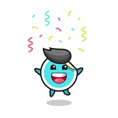 happy sticker mascot jumping for congratulation with colour confetti