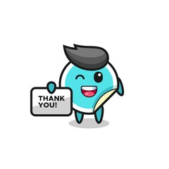 the mascot of the sticker holding a banner that says thank you