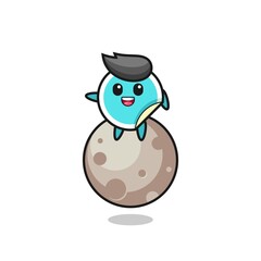 illustration of sticker cartoon sitting on the moon