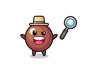 illustration of the chocolate ball mascot as a detective who manages to solve a case