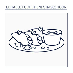 Birria line icon. Mexican dish. Tacos made with tender and flavorful birria beef.Food trends concept. Isolated vector illustration. Editable stroke