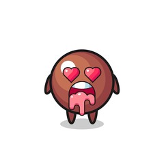 the falling in love expression of a cute chocolate ball with heart shaped eyes