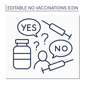 Doubt Line Icon. Doubts About Vaccination Against Covid19. Thinking About Vaccine True Influence.No Vaccinations Concept. Isolated Vector Illustration. Editable Stroke