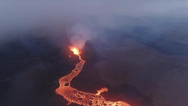 Iceland Volcano Volcanic Eruption with lava at Fagradalsfjall, Reykjanes Peninsula
