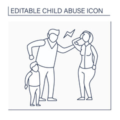 Emotional abuse line icon. Exposing child to violence against others. Serious emotional harm. Child abuse concept. Isolated vector illustration. Editable stroke