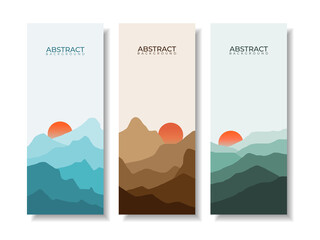 Set of three vertical banner with beautiful mountain chain landscape