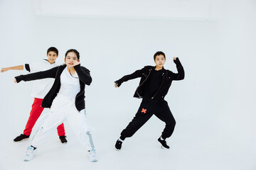 Elementary School Movement Dancer Lessons, Performance Dance Dance Classroom, Fun Group Workout Friendship in White Studio.