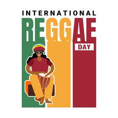 Vector illustration, man playing Djembe hand drum, as banner or poster, International Reggae Day.