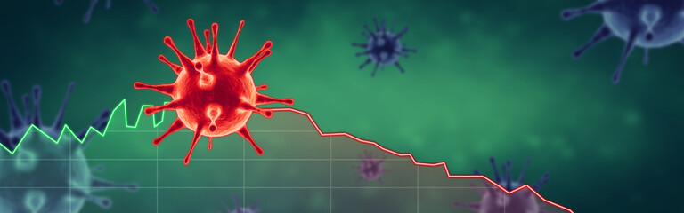 Covid crisis and the collapse of the markets, economic fallout. 3d illustration