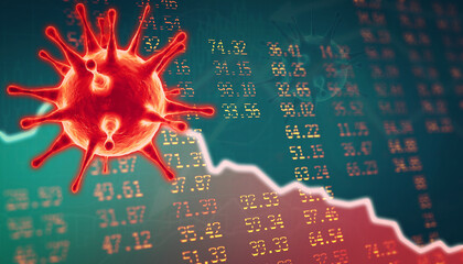 Covid crisis and the collapse of the markets, economic fallout. 3d illustration