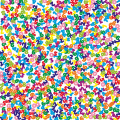 Falling colorful numbers. Math study concept with flying digits. Worthy back to school mathematics banner on white background. Falling numbers vector illustration.