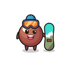 Illustration of chocolate ball character with snowboarding style