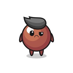 the mascot of the chocolate ball with sceptical face