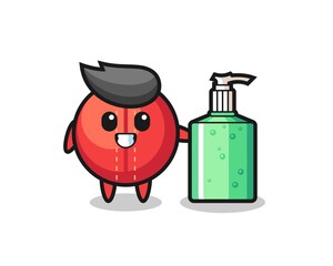 cute cricket ball cartoon with hand sanitizer