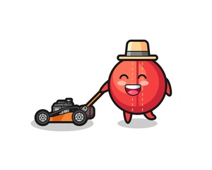 Fototapeta premium illustration of the cricket ball character using lawn mower
