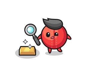 cricket ball character is checking the authenticity of the gold bullion