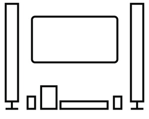 Home theater icon black line style isolated on a white background vector illustration. set of monitor speaker designs editable EPS 10