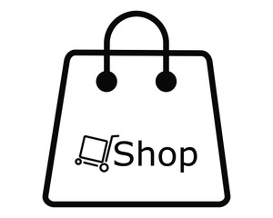 shopping cart icon, shopping bag with trolley logo and shoop writing for various purposes. Isolated on a white background.