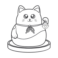 Isolated kawaii asian cat. Neko with one hand up Vector