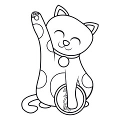 Isolated kawaii asian cat. Neko with one hand up Vector