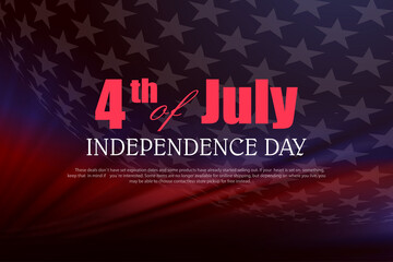 Festive dark design with abstract outline of the flag of America, gradient with rays of light