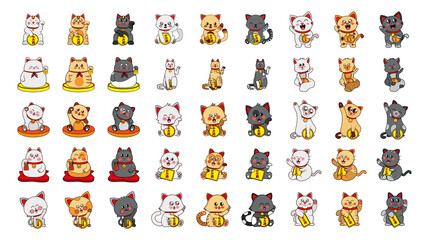 Set of different kawaii cat. Neko character