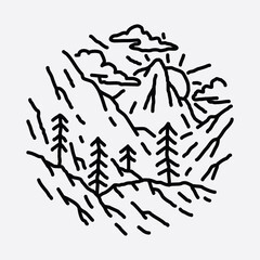 Camping nature adventure wild line badge patch pin graphic illustration vector art t-shirt design