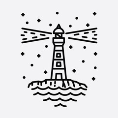 Beach nature lighthouse adventure wild line badge patch pin graphic illustration vector art t-shirt design