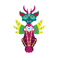 Isolated mexican cat alebrije character