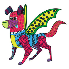 Isolated mexican dog alebrije character