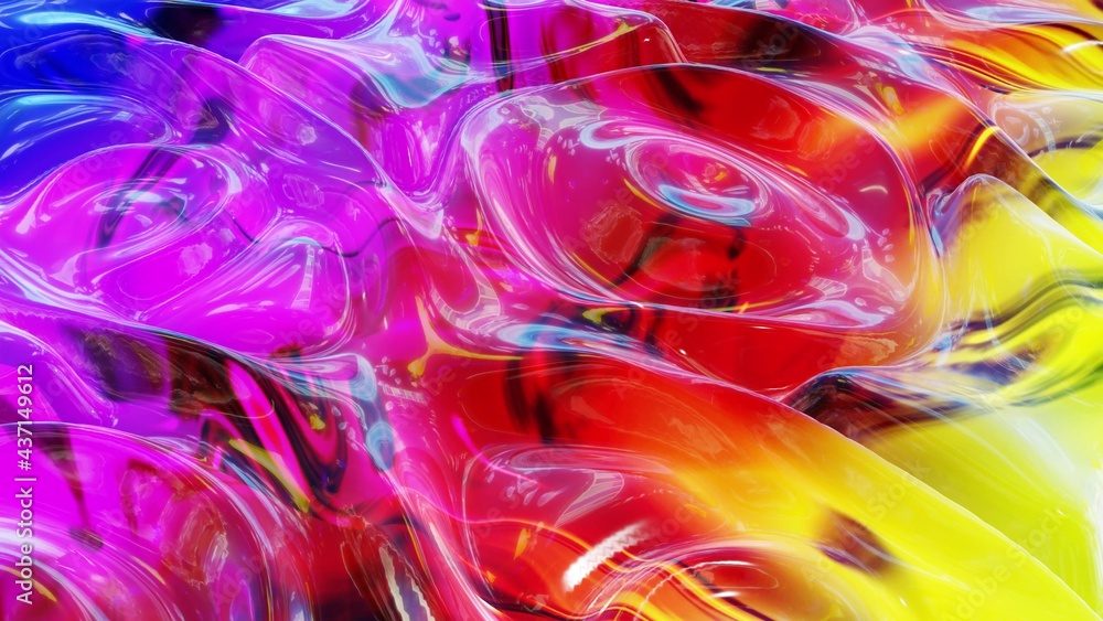 Aufkleber liquid pattern like waves. 3d stylish abstract multicolor bg of wavy surface like brilliant liquid m