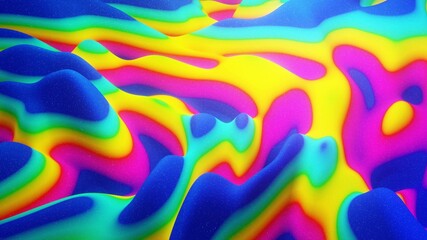 3d rendering. Festive abstract liquid rainbow color gradient background. Abstract wavy pattern on bright glossy surface. Creative backdrop