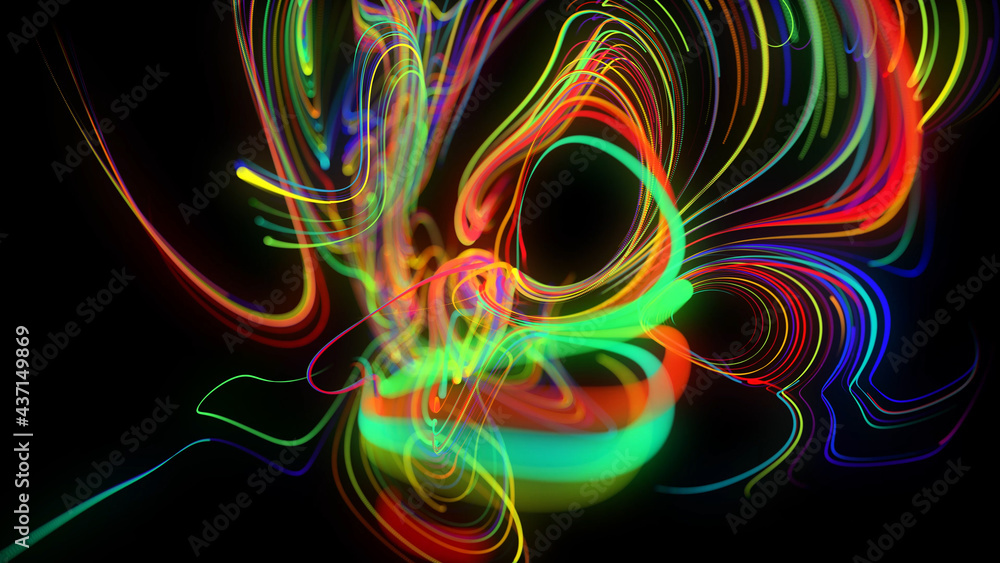 Poster abstract background glow lines or light streaks. running lights particles form in 3d space glowing b