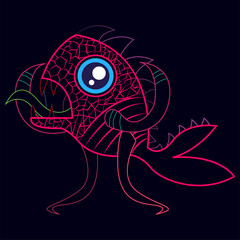 Isolated mexican fish alebrije character