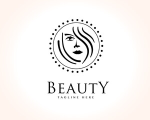 circle women head face beauty care drawing art logo design illustration
