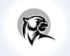 tiger head art look back logo design illustration