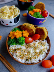 Homemade Japanese meal / Japanese Rice and Pasta with Potato Patties / Delicious and healthy, great for lunch and dinner meals