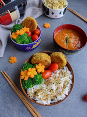 Homemade Japanese meal / Japanese Rice and Pasta with Potato Patties / Delicious and healthy, great for lunch and dinner meals