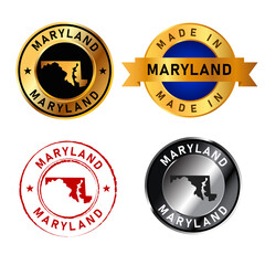 Maryland badges gold stamp rubber band circle with map shape of country states America