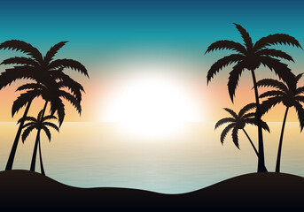 Naklejka na ściany i meble Beach sunset landscape background. Vector illustration.