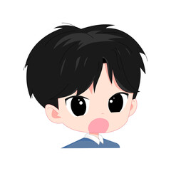 Chibi boy half body with black hair.