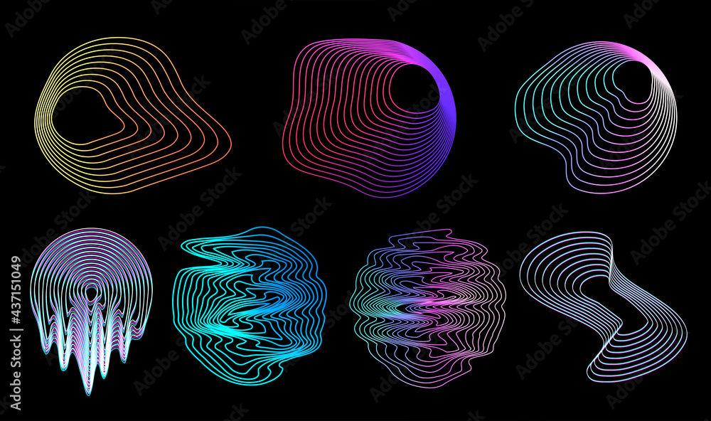 Poster retrofuturistic circle design shapes with glitch and liquid effect. trendy vaporwave in 80s-90 style