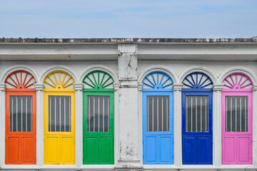 Colorful window on vintage building at Phuket old town