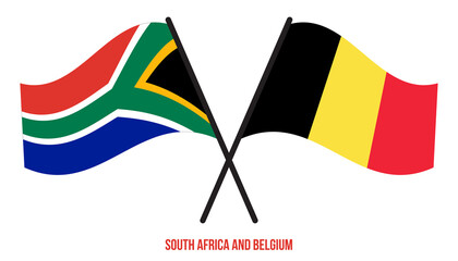 South Africa and Belgium Flags Crossed And Waving Flat Style. Official Proportion. Correct Colors.