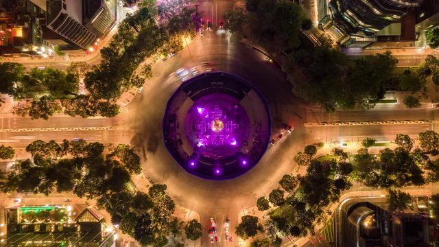 Aerial Night Hyperlapse in Mexico City avenue Angel Victory Independence