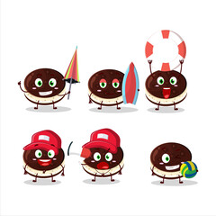 Happy Face chocolate dorayaki cartoon character playing on a beach