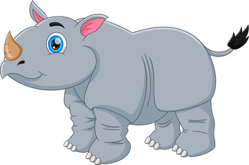 happy rhino cartoon isolated on white background