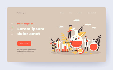 Happy people mixing herbs in flasks for essential oils flat vector illustration. Cartoon characters making cosmetics from organic ingredients. Chemistry and healthcare in cosmetology concept